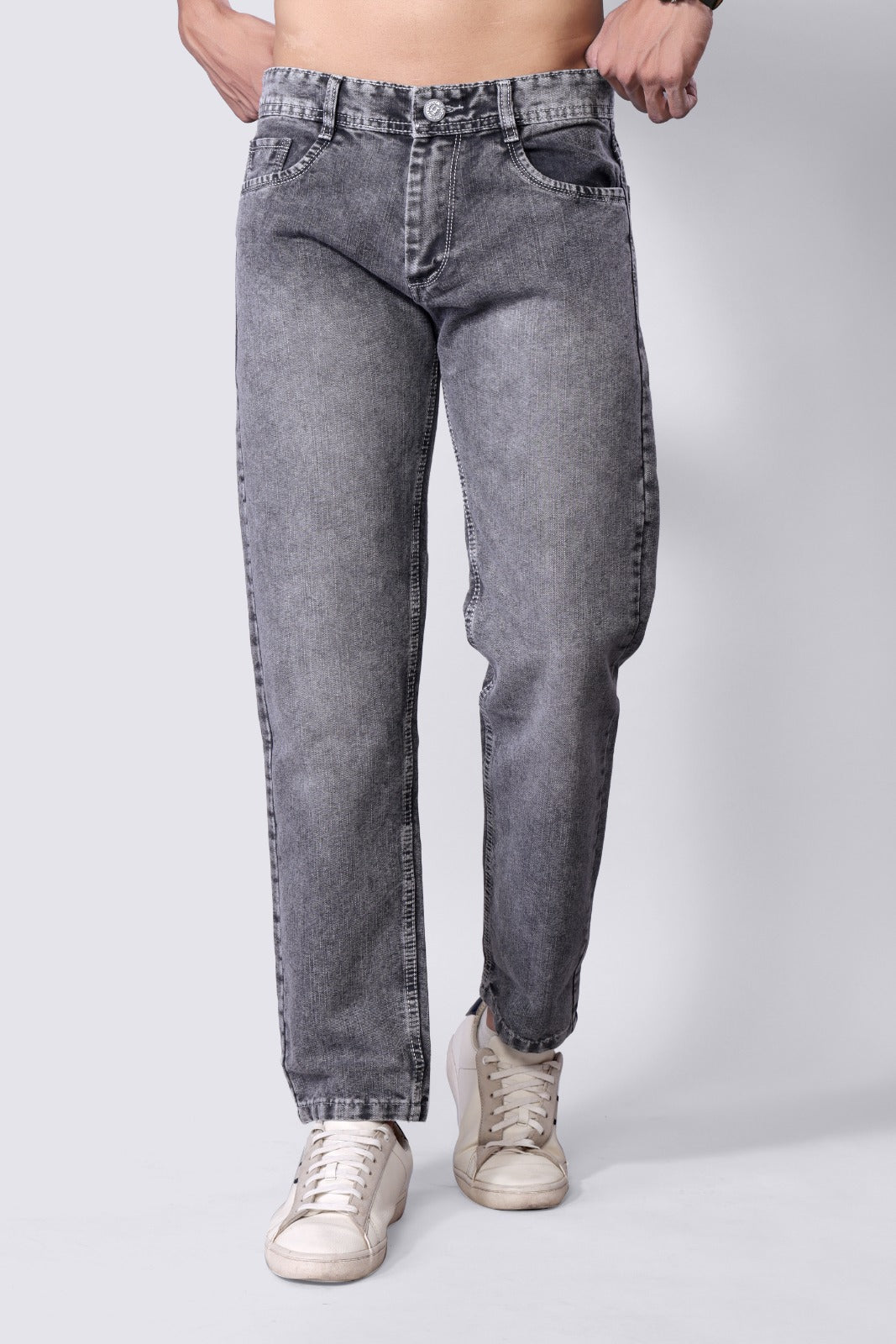 Men’s Light Grey Straight Fit Denim Jeans