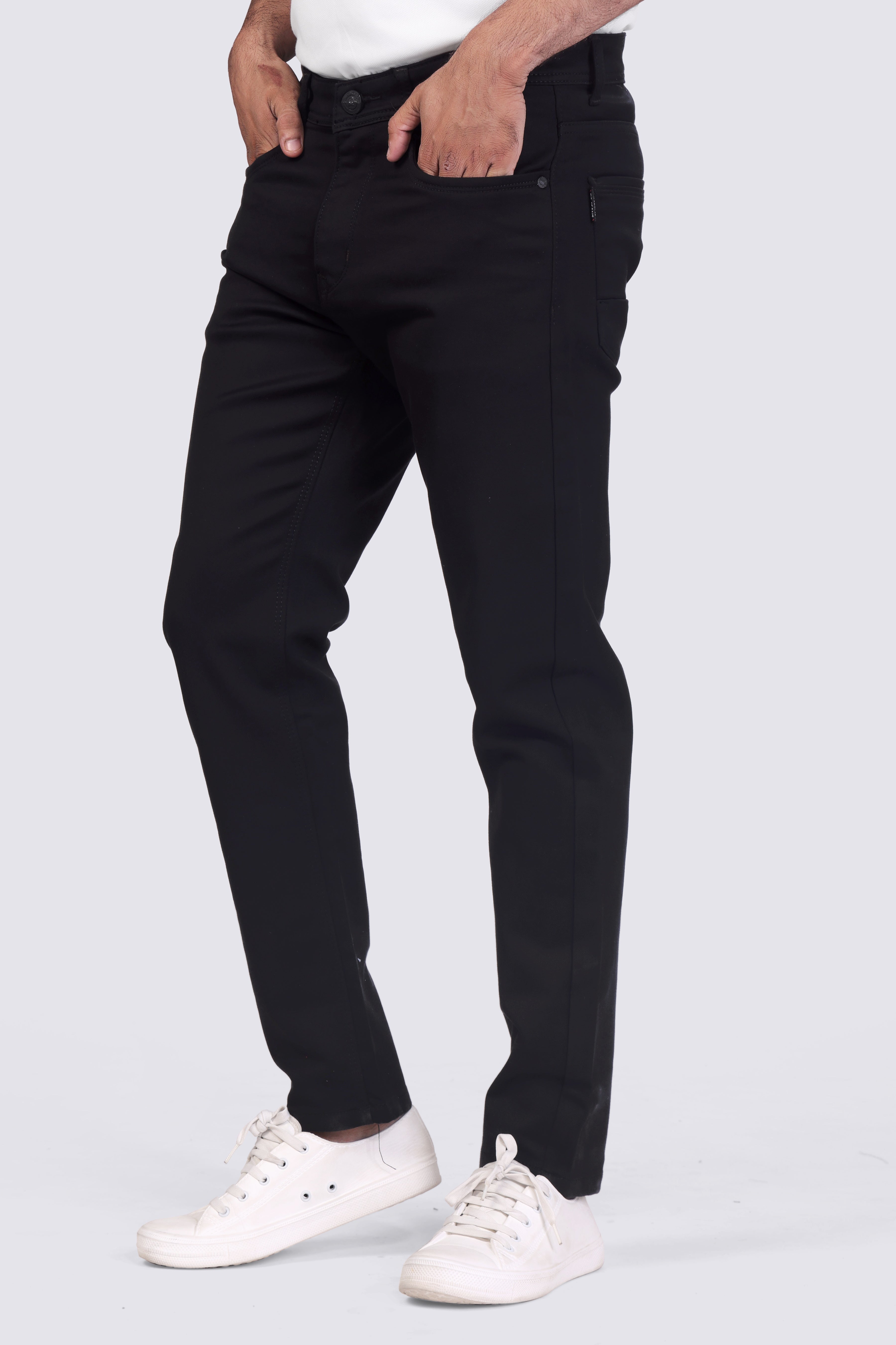 Fade-proof black stretchable denim jeans for men