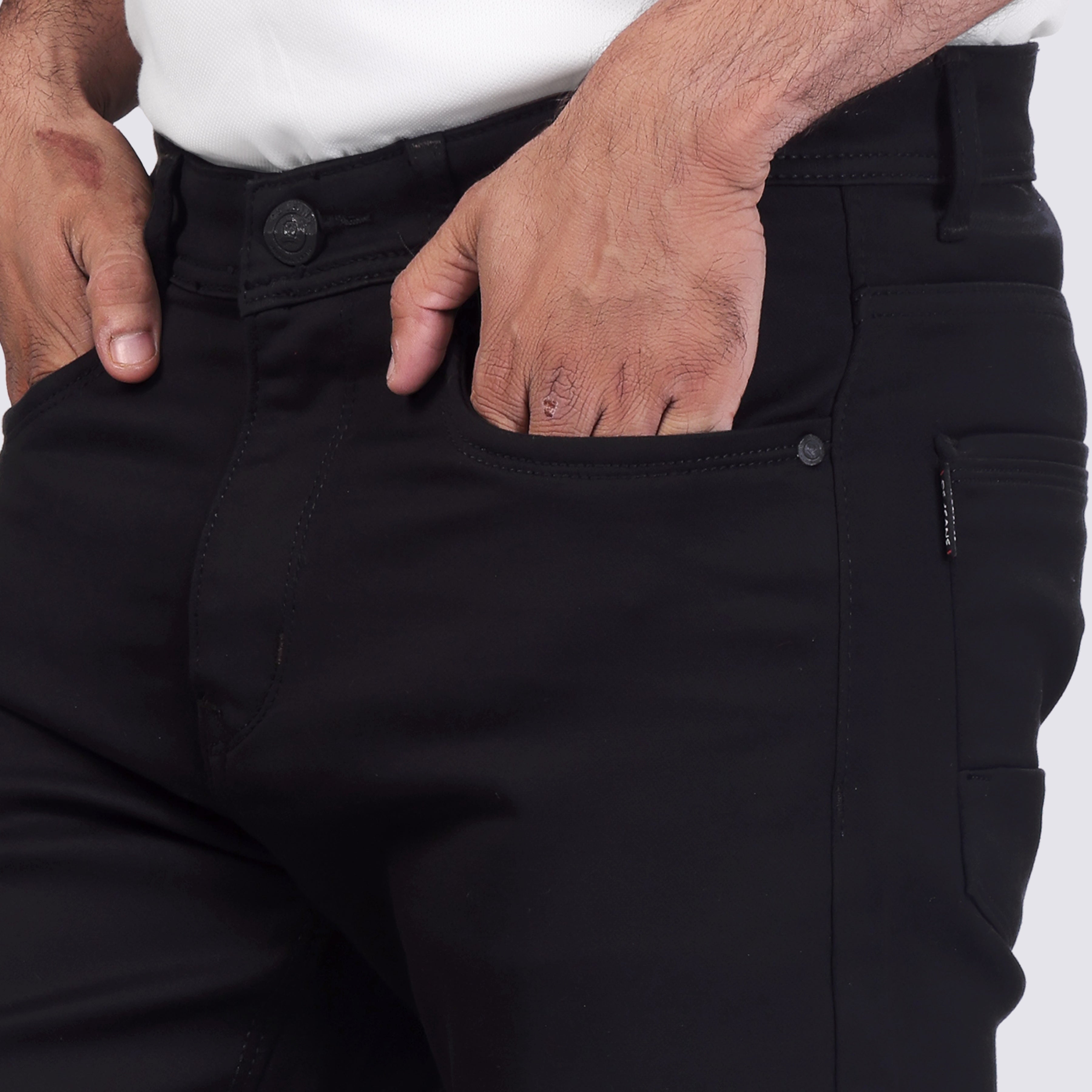 Fade-proof black stretchable denim jeans for men