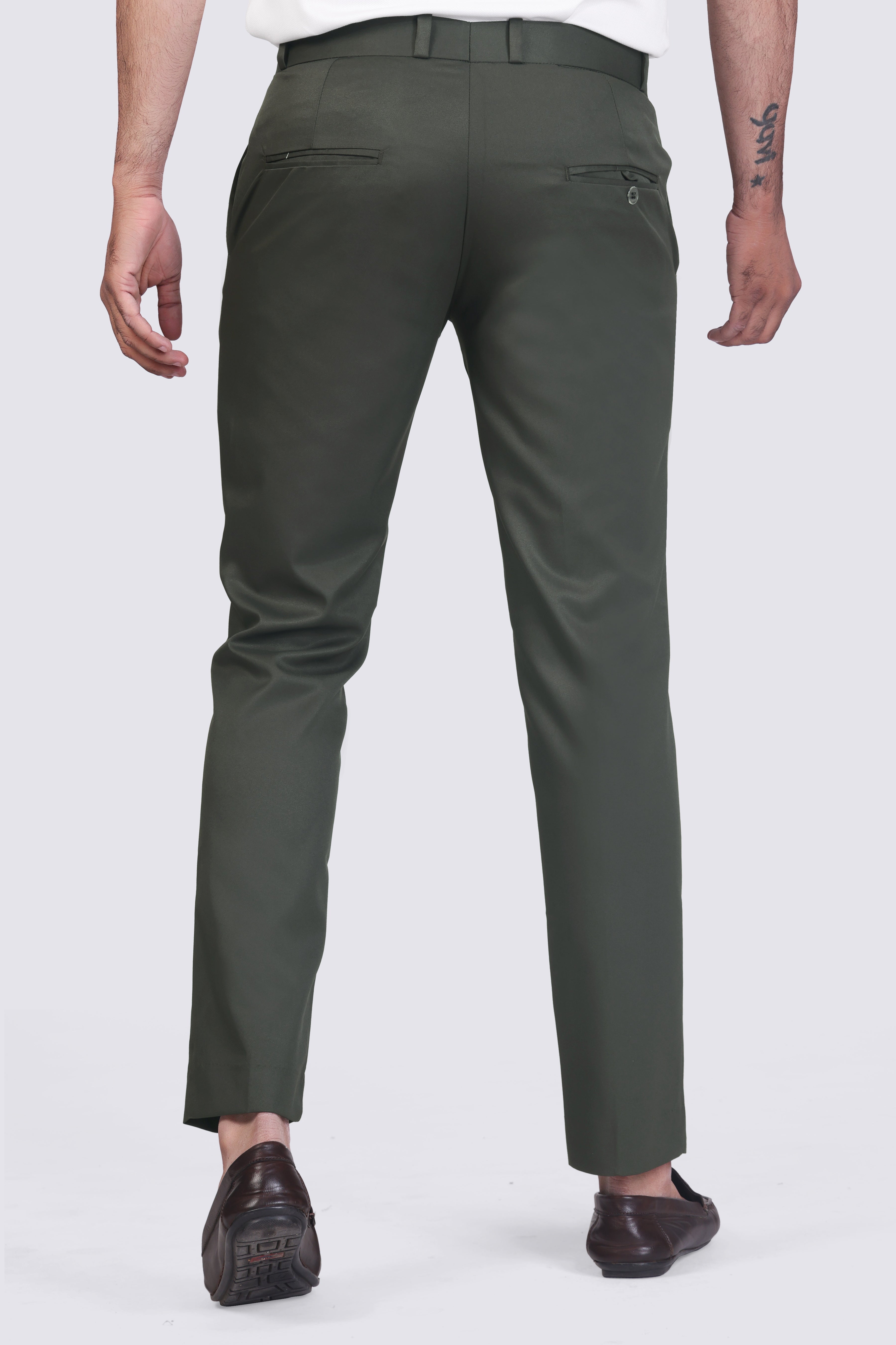 Bottle Green Men's Ankle-length Formal Trousers