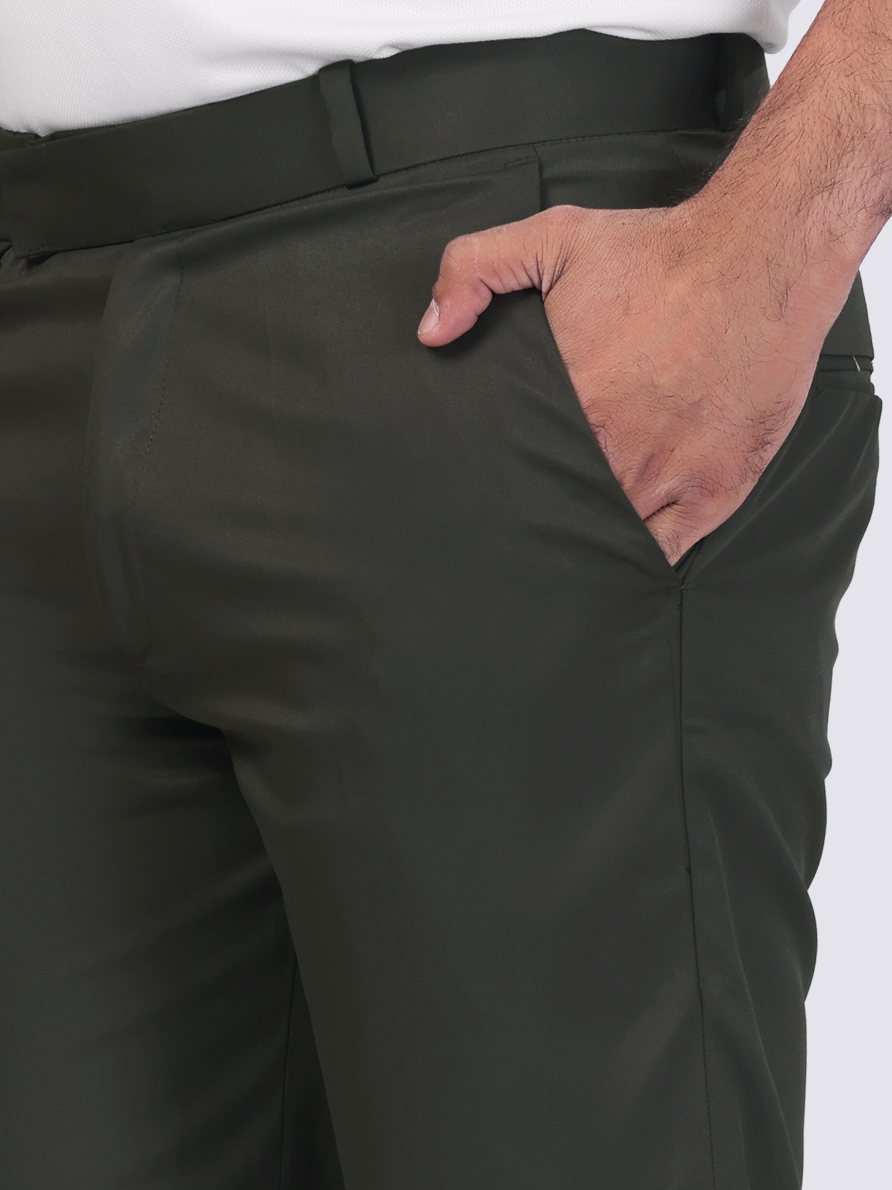 Bottle Green Men's Ankle-length Formal Trousers