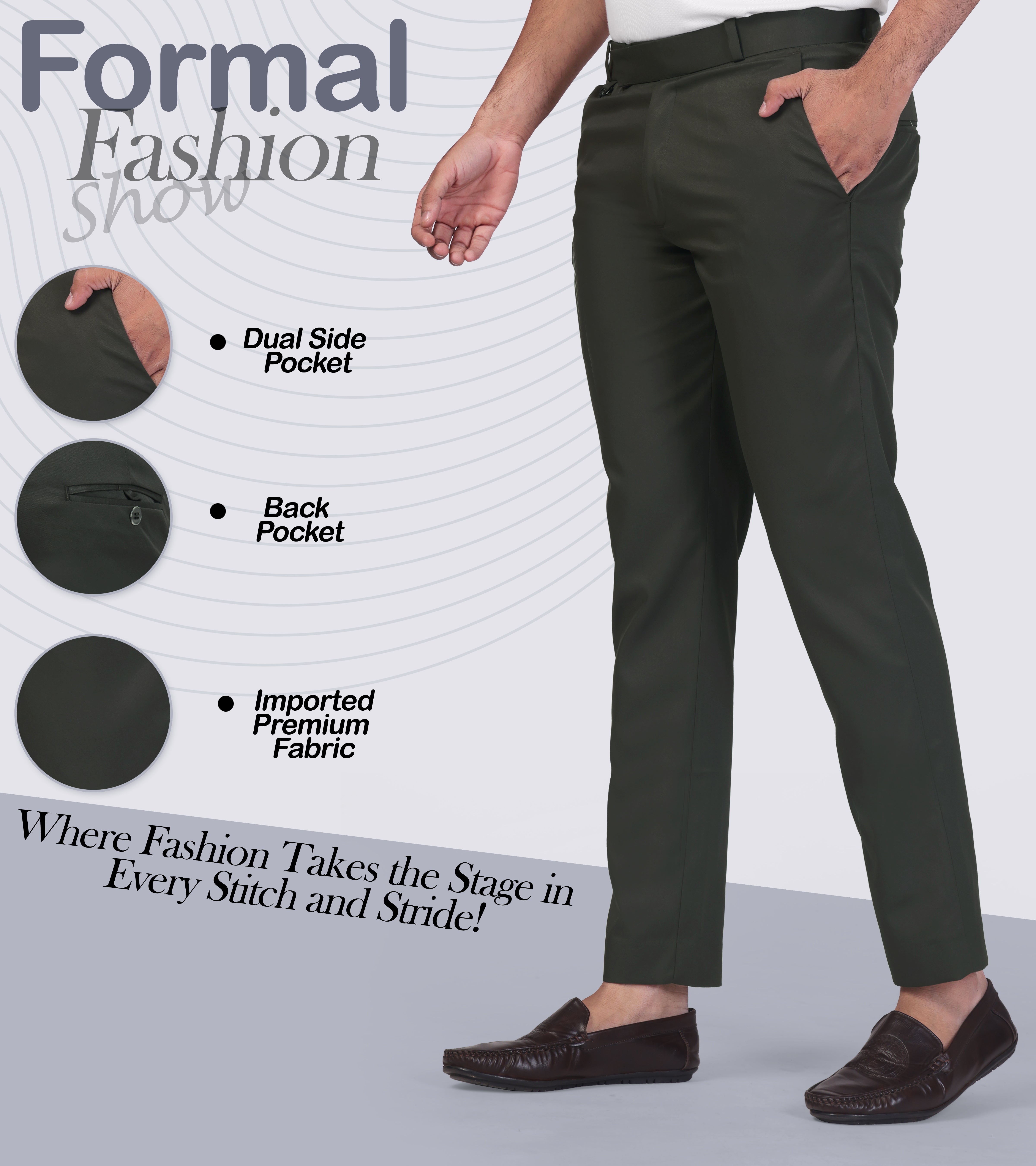 Bottle Green Men's Ankle-length Formal Trousers