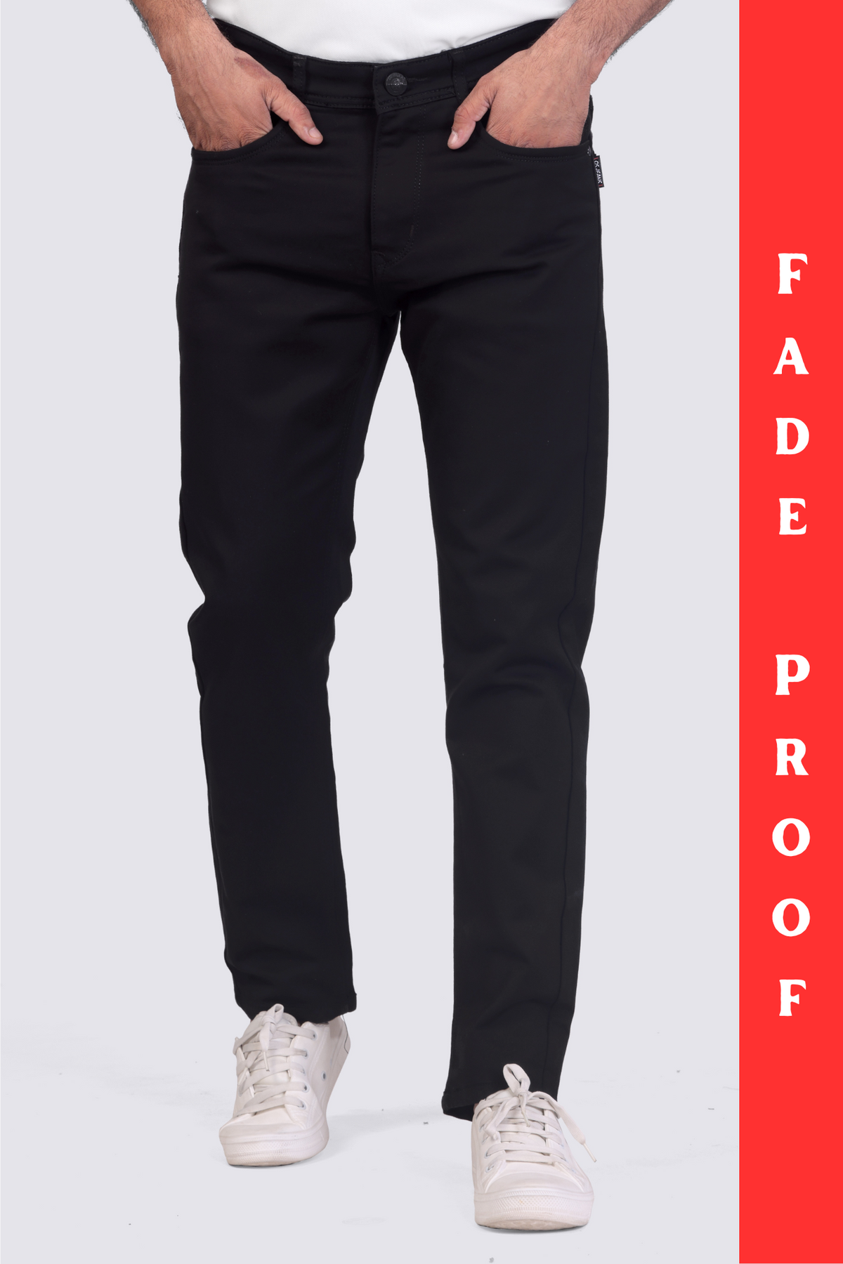 Fade-proof black stretchable denim jeans for men